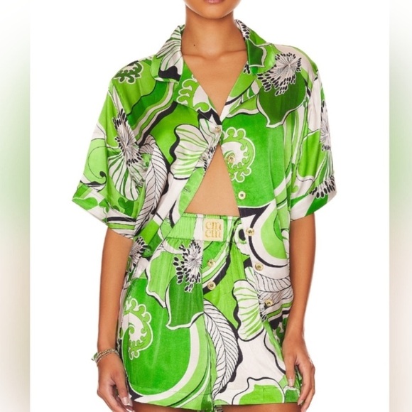 CIN CIN  Troppo Bowling Button Down Paisley Floral Shirt Fern - Picture 4 of 11